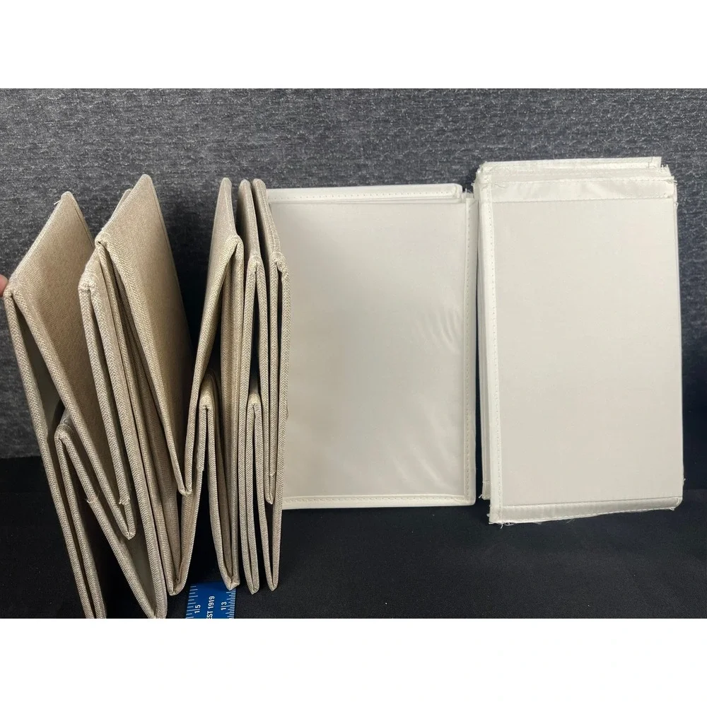 3 Pack Foldable Fabric Storage Bins with 12 Adjustable Dividers Beige Tan